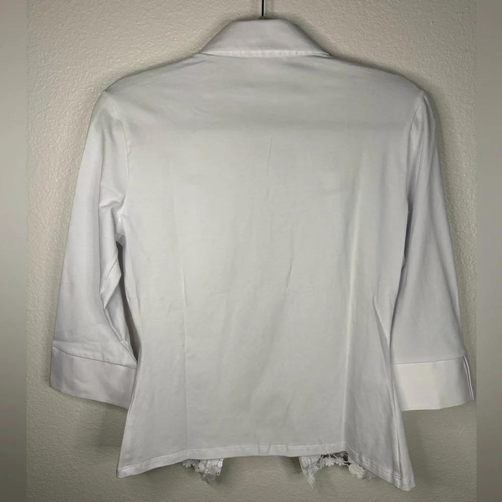 NaraCamicie | Italian Made White Zip Up 3/4 Sleeve Blouse - Picture 8 of 11